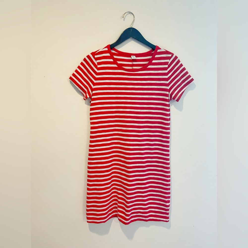 Red and white striped t-shirt dress